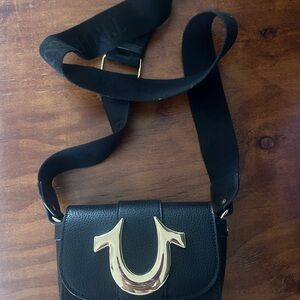 True Religion Black Crossbody Bag with Gold Accent